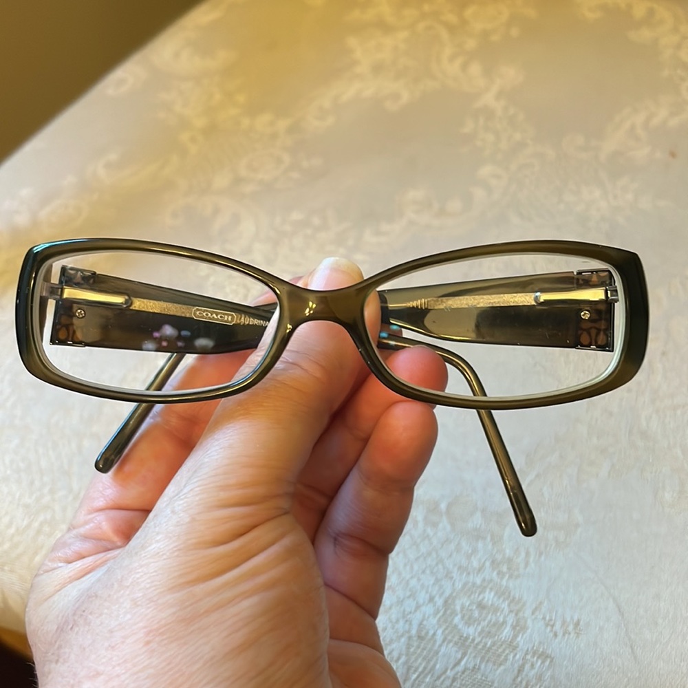 Dark green, gray Coach Audrina 838 Olive Horn eyeglass frames in EUC
